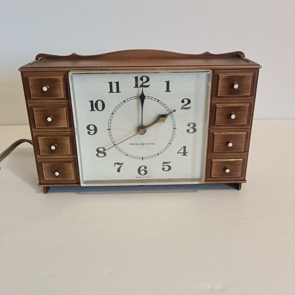 Vtg GE Hanging Electric Wall Clock Model #2129 Chest of Drawers, Tested‎ Works
